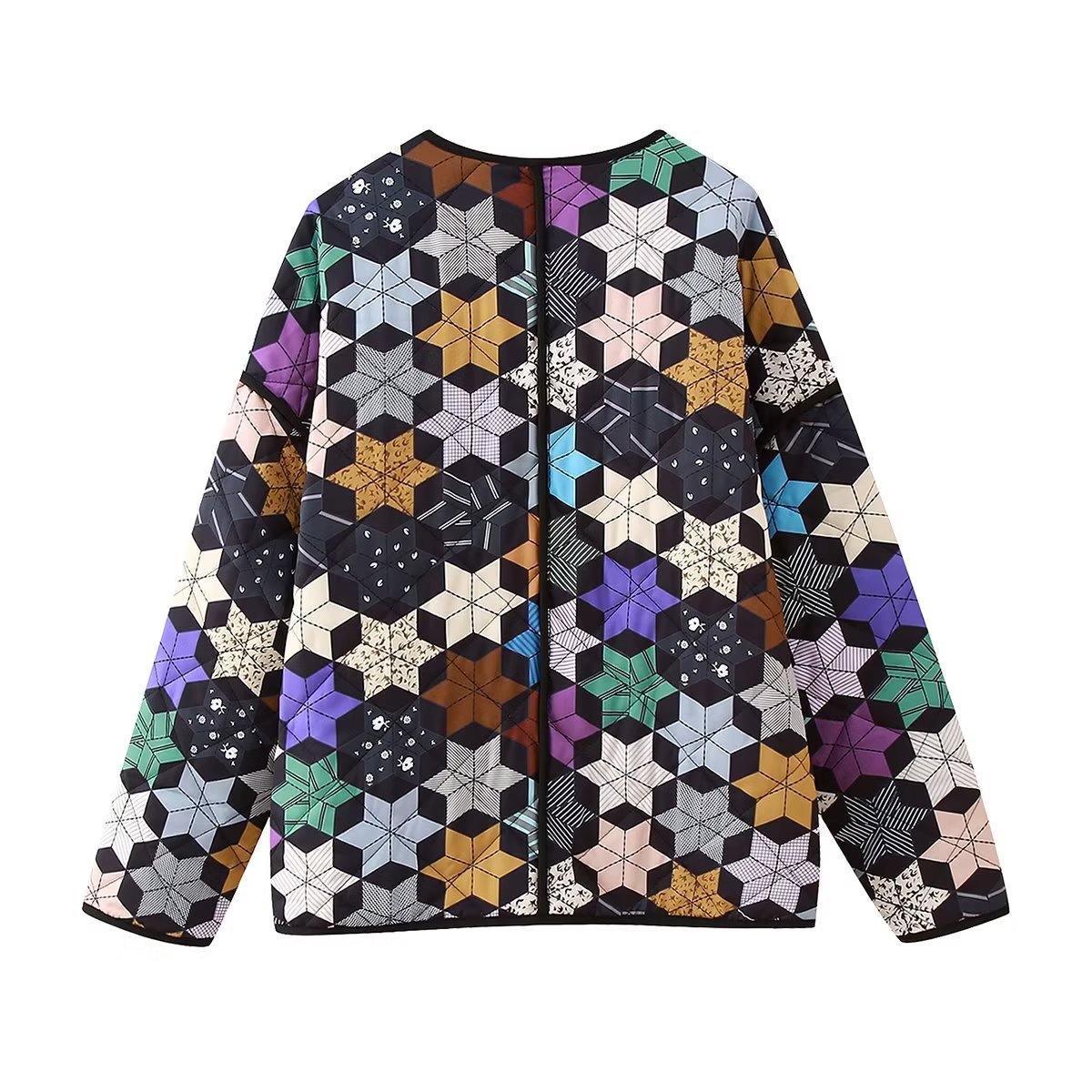 Women's French Fashion Print Round Neck Cotton Coat Jacket