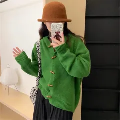 Hooded Sweater Coat Women's Unique Chic Design Is Extremely Beautiful Horn Button - Green - View 1
