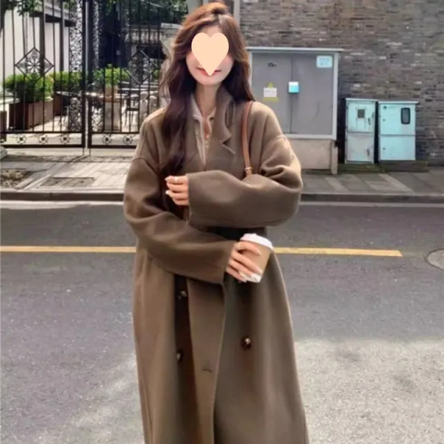 Woolen Women's Fashionable All match Coat Caramel Mocha Regular Style Xl - Shop at LoveMi