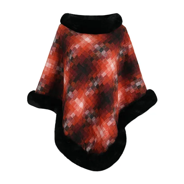 Cape Colored Plaid Thermal Knitting Shawl Women's Coat Orange - Shop at LoveMi