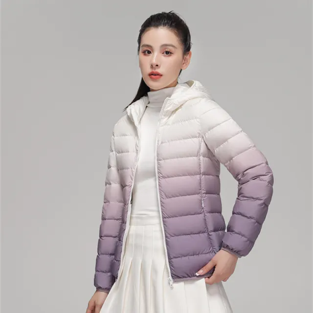 Women's Autumn And Winter Lightweight Down Jacket Hooded Gradient Color Gradient Purple - Shop at LoveMi