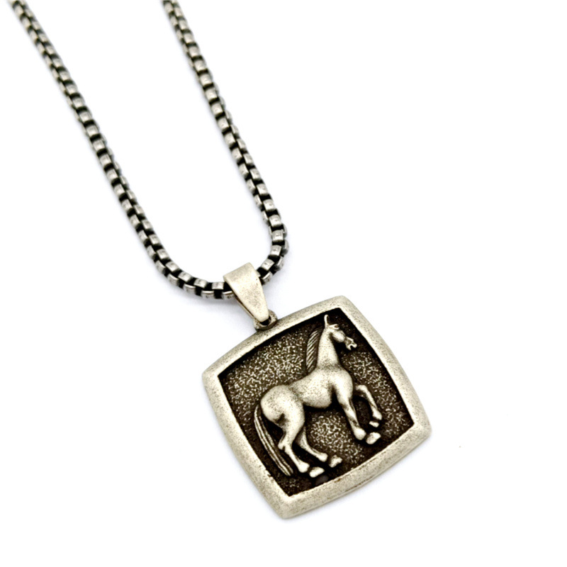 Zodiac Animal Necklace Stainless Steel Vintage Men's Horse Pendant Street Fashion Icon Ornament