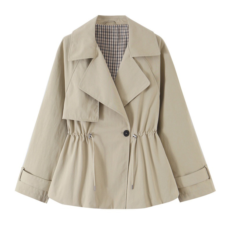 French-collared Belted Double-breasted Trench-style Jacket