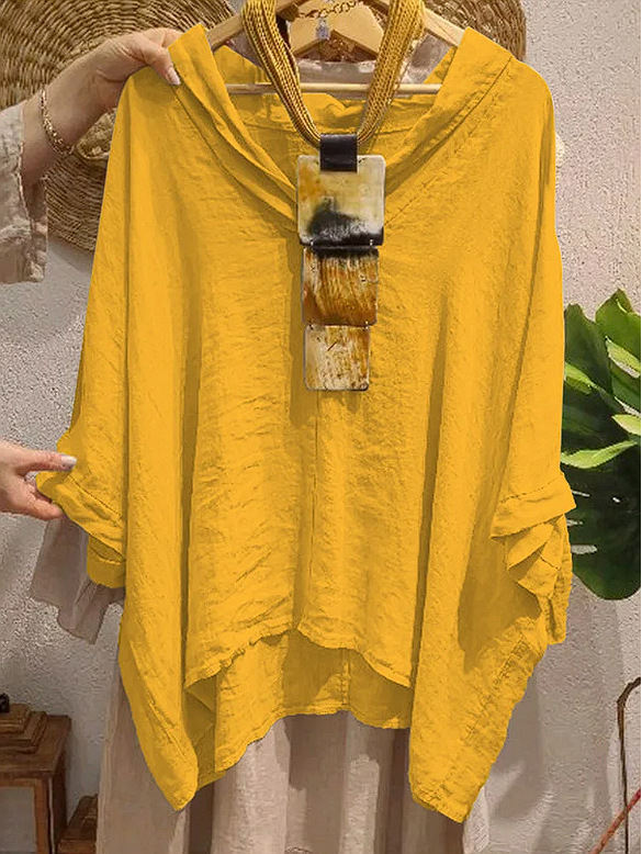 Womens Fashionable Casual Cotton-Linen Loose Shirt