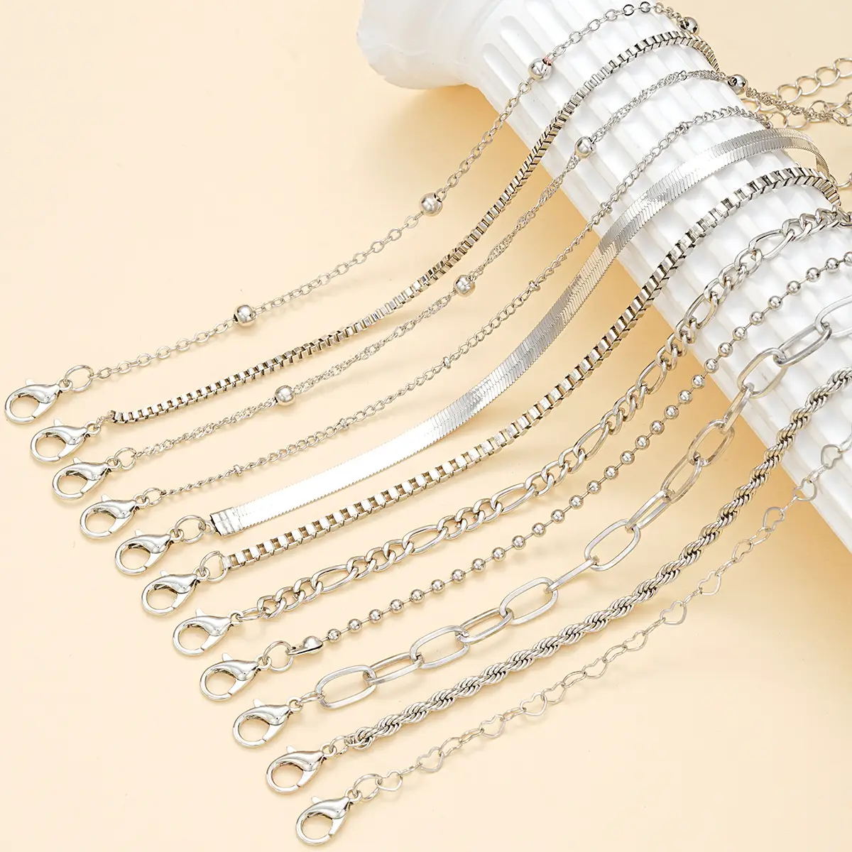 Multi-layer Twin Chain Bracelet Alloy Heart Ball Bracelet