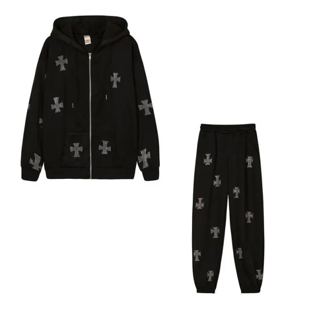 Sweater Trousers Casual Sports Two piece Suit Women Black - Shop at LoveMi
