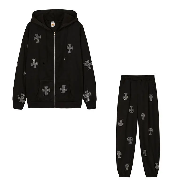 Sweater Trousers Casual Sports Two-piece Suit Women - Black