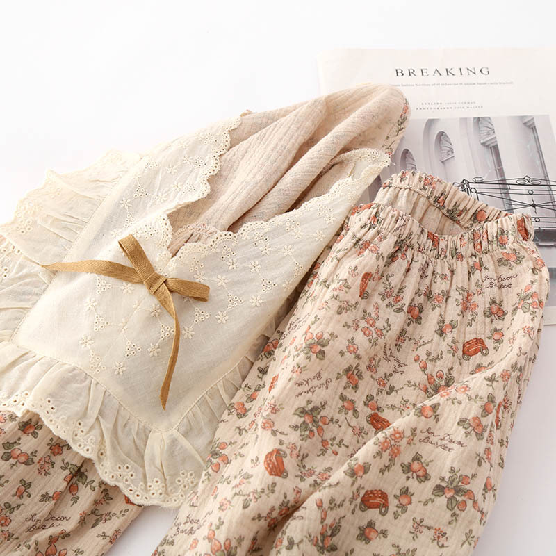 Women's French-style Loose Long-sleeved Cotton Homewear Pajamas