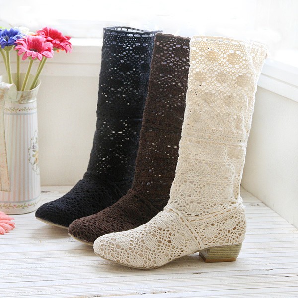 Cutout SpringSummer Mid-Calf Boots Large-Size Womens Shoes