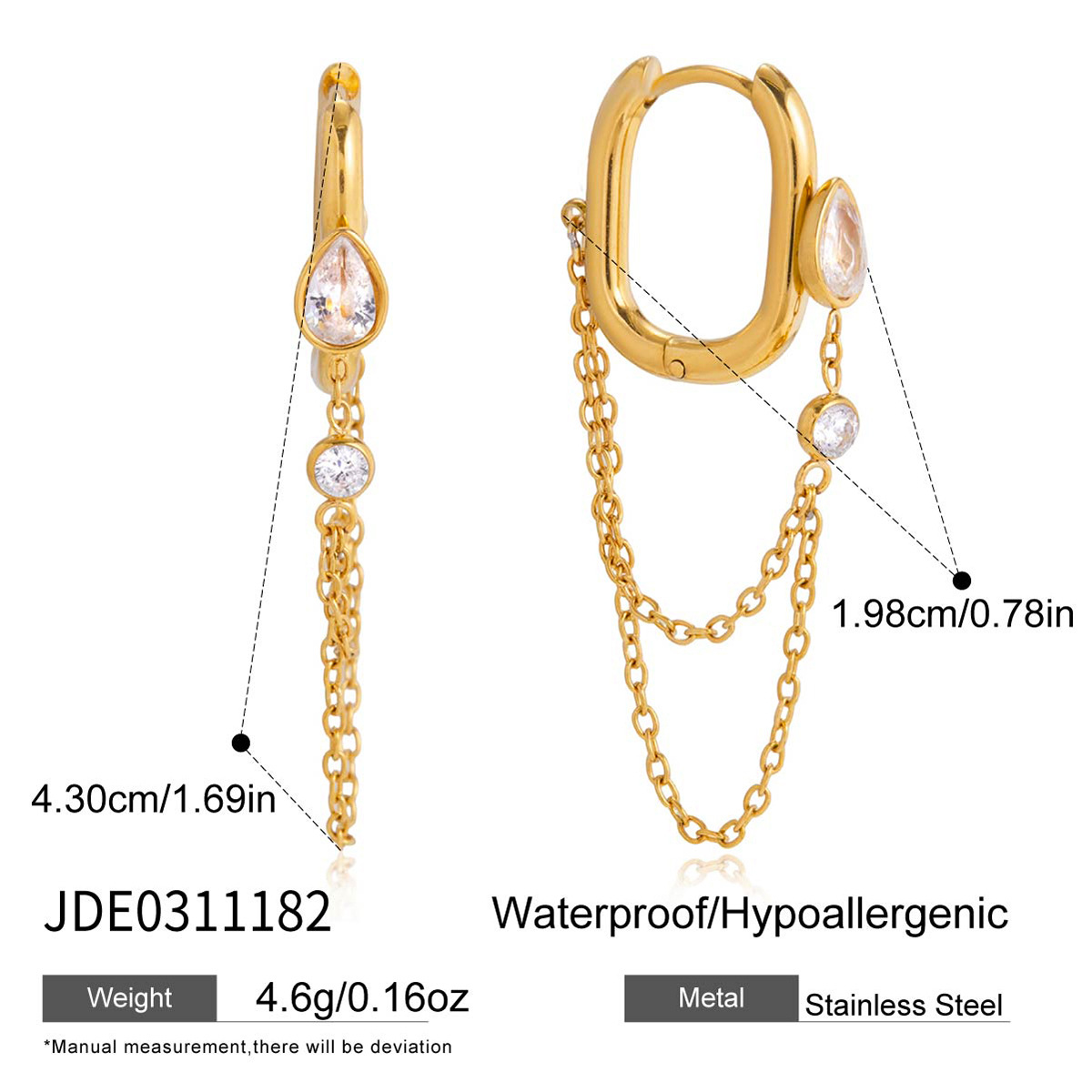 Stainless Steel Waterdrop-shaped Zircon Tassel Earringsluxury On A Budget