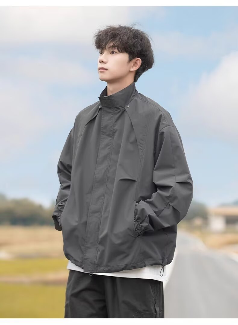 Windproof Waterproof Loose-Fit Men’s Shell Jacket, Retro Style Windproof Waterproof Loose-Fit Men’s Shell Jacket, Retro Style