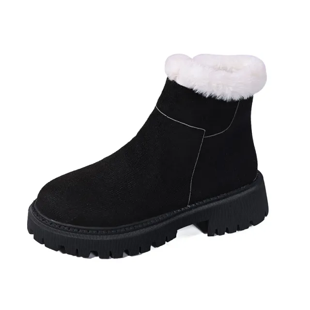 Insulated Cotton padded Shoes Martin Boots Plus Size Thick Bottom Chunky Heel Bootie Black - Shop at LoveMi