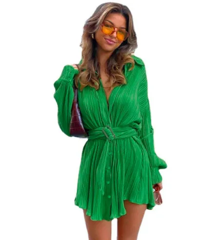 Lapel Cardigan Long Sleeve Top Waist tight Ladies Green - Shop at LoveMi