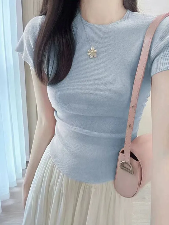 Short Sleeve Top And Skirt Two piece Suit Blue - Shop at LoveMi