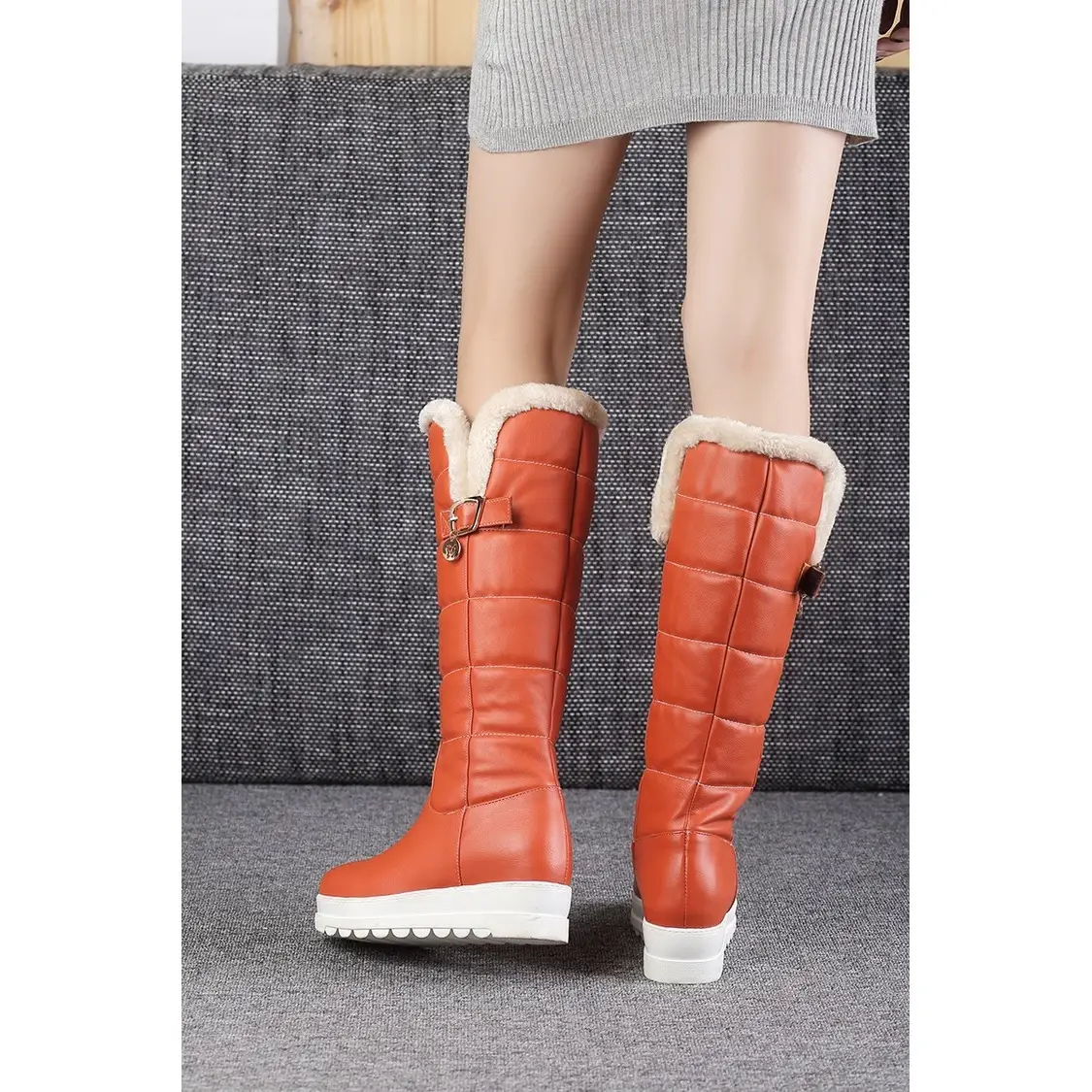 Winter Warm Cotton Boots With Thick Soles And Metal Accents