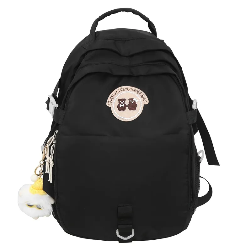 Junior High School Student Bear Schoolbag Good-looking Korean Female Travel Backpack - Black