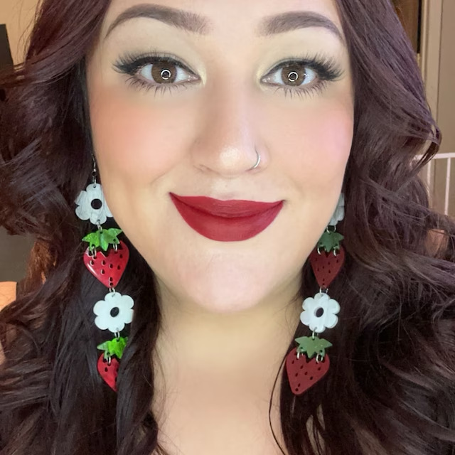 Acrylic Avocado Strawberry Orange Tangerine Peach And Daisy Flower Long Earrings