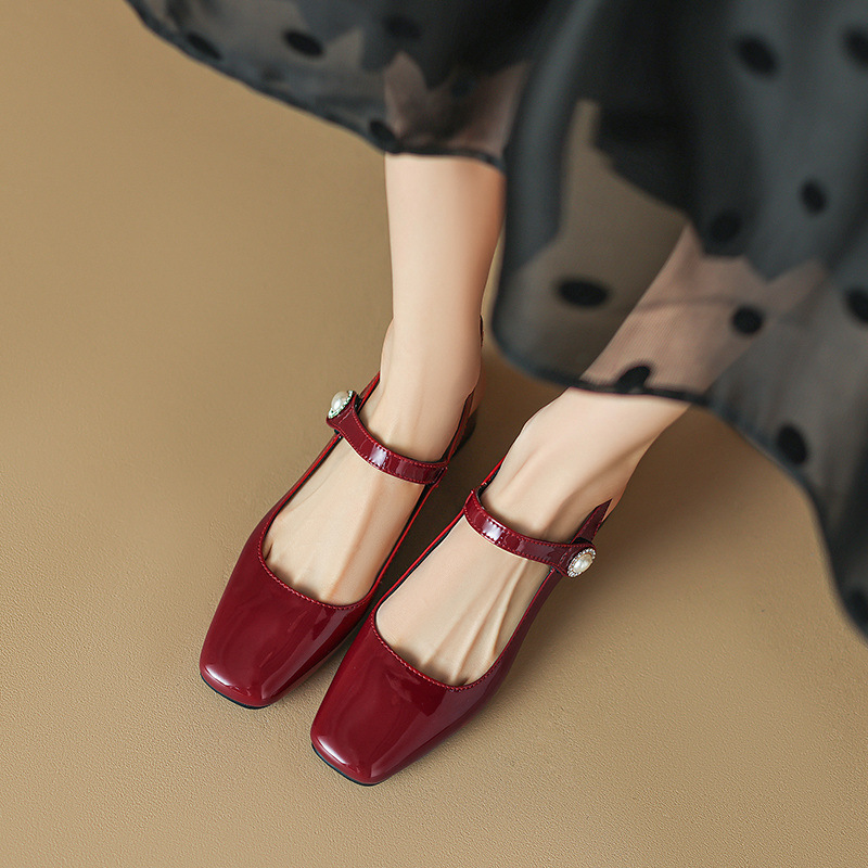 Baotou Back-strap Sandals Womens Square Toe Low-cut With A Single Strap Buckle
