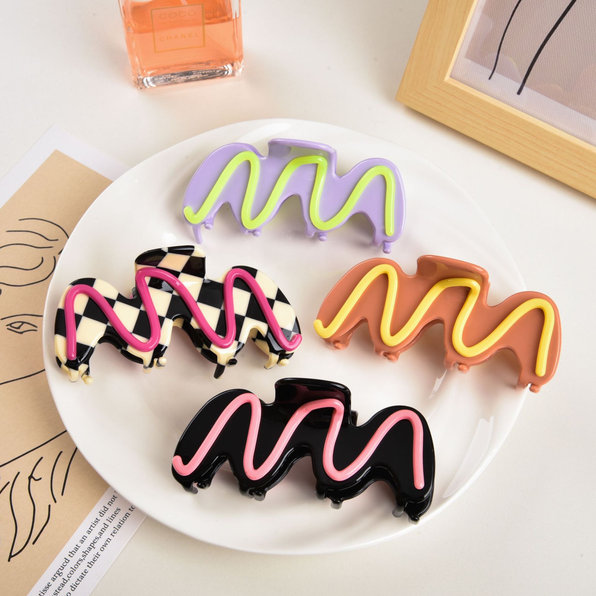 Title 4, New Candy Color Checkerboard Acetate Hairpin