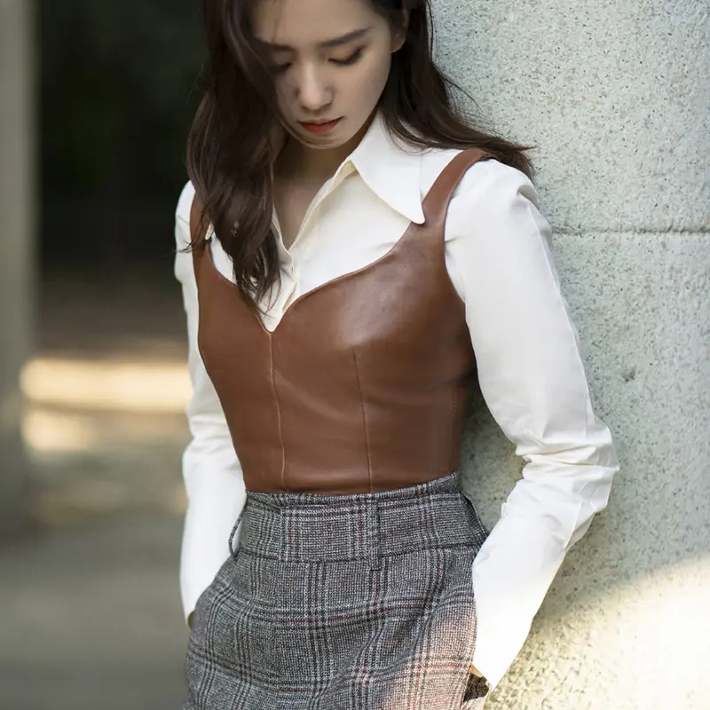 Outer Wear Genuine Leather Small Sling Vest