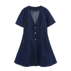 European And American Style Fashion Simple Denim Mini Dress - View 1