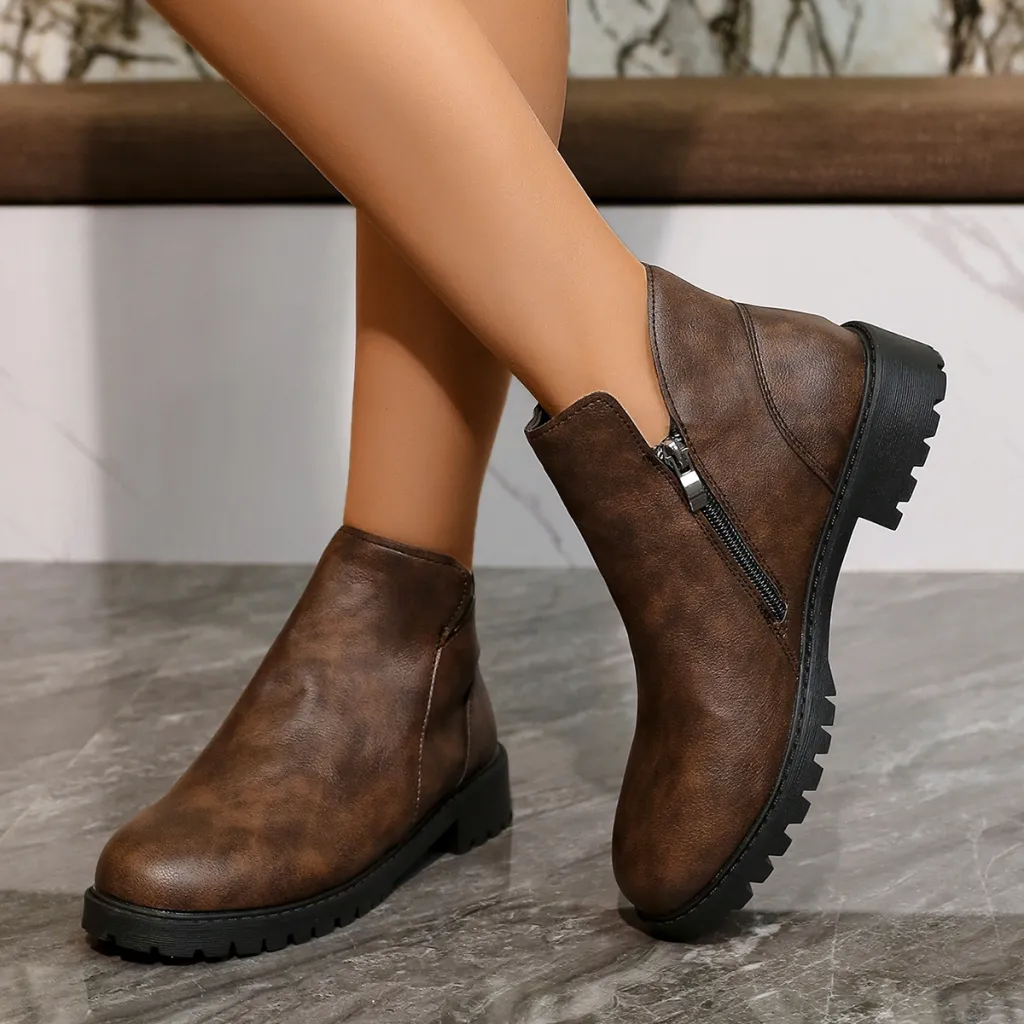 Casual British-style Low-cut Ankle Boots - Brown