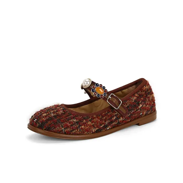 Classic Style Badge Buckle Ballet Shoes Women's Shoes Flat Genuine Leather Mary Jane Shoes Brown - Shop at LoveMi