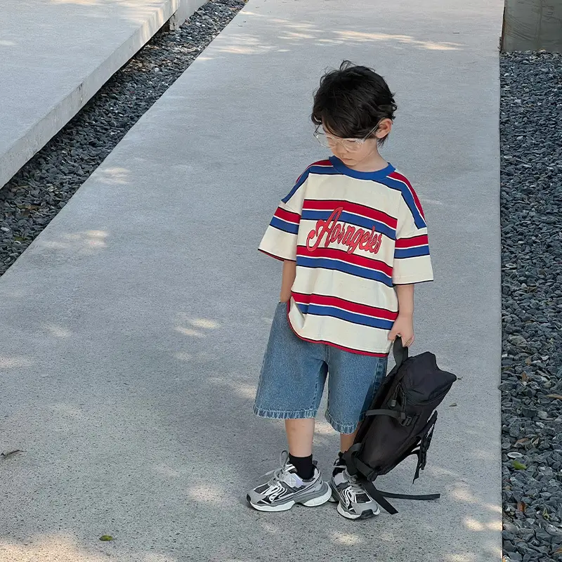 Children's Striped Print Round Neck Casual Top
