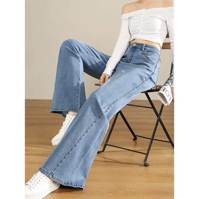 Women's High Waist Artistic American Slightly Flared Jeans Blue - Shop at LoveMi