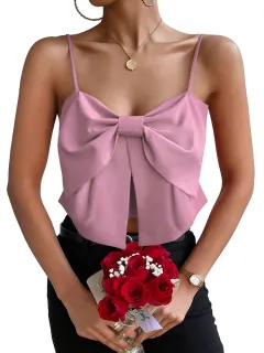 Camisole Belly-covering Bow Women's Top - Pink - View 1