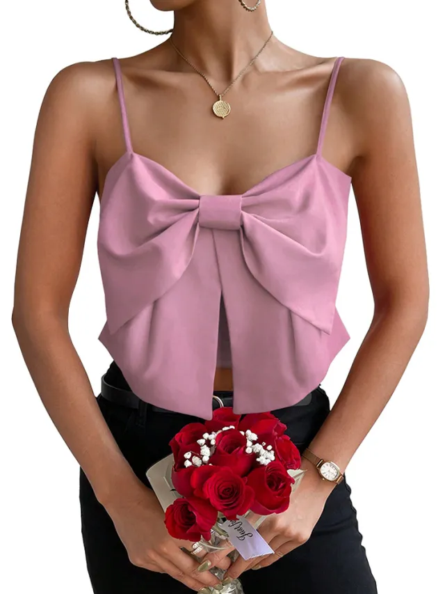 Camisole Belly covering Bow Women's Top Pink - Shop at LoveMi