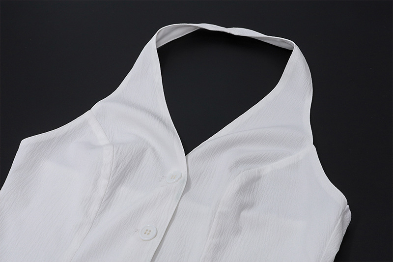 Women's Fashion Two-piece Suit V-neck Halter Strap Top Low Waist Slit Skirt