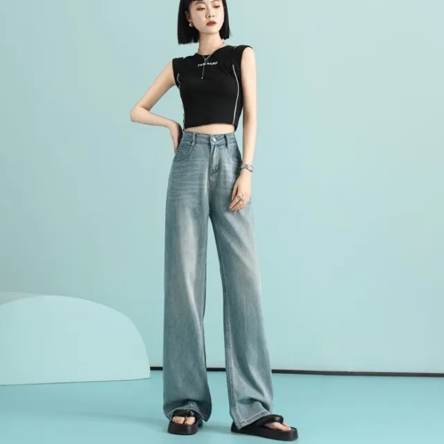 Lyocell Jeans Design Sense Lyocell Nostalgic Yellow High Waist Wide Leg Pants Yellow - Shop at LoveMi