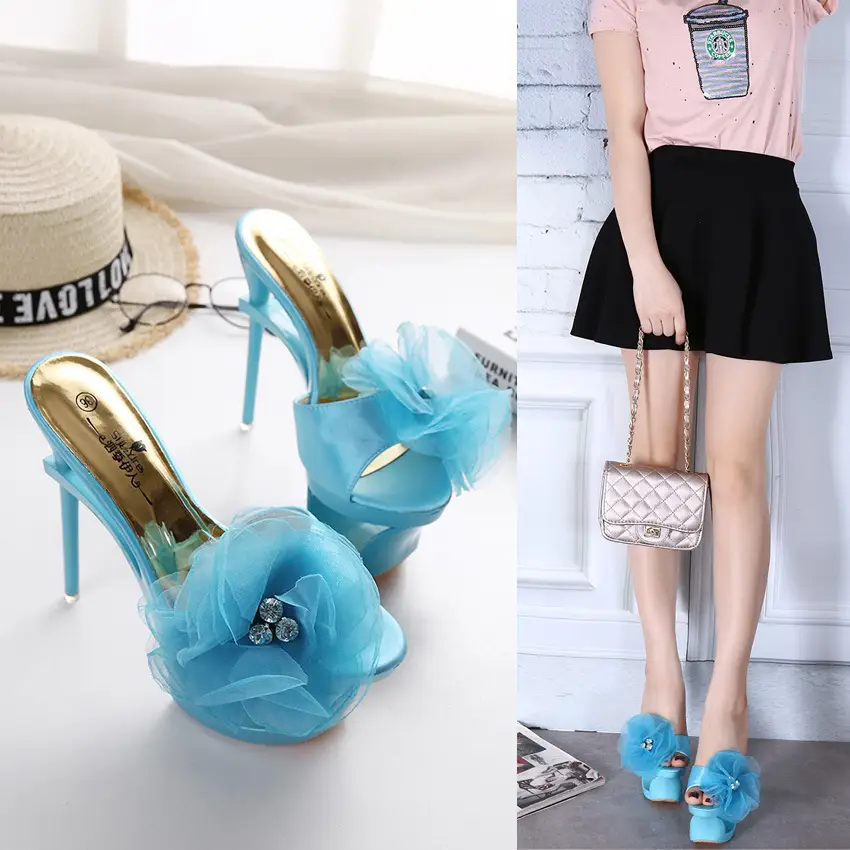 Womens Satin-Trimmed Diamond-Embellished Chiffon Floral Heels