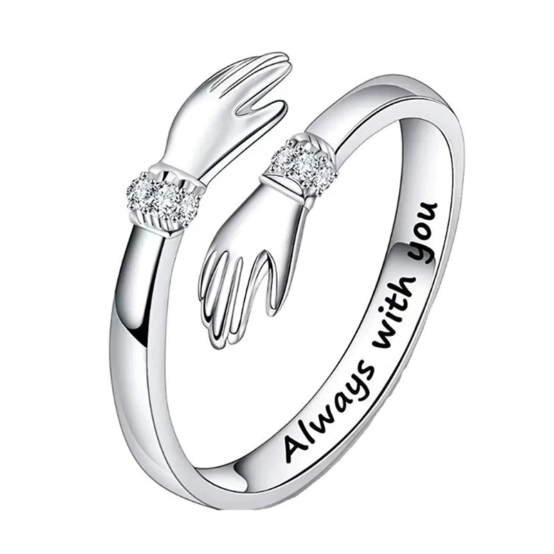 Womens Open Adjustable Ring With A Double-hand Embrace Design