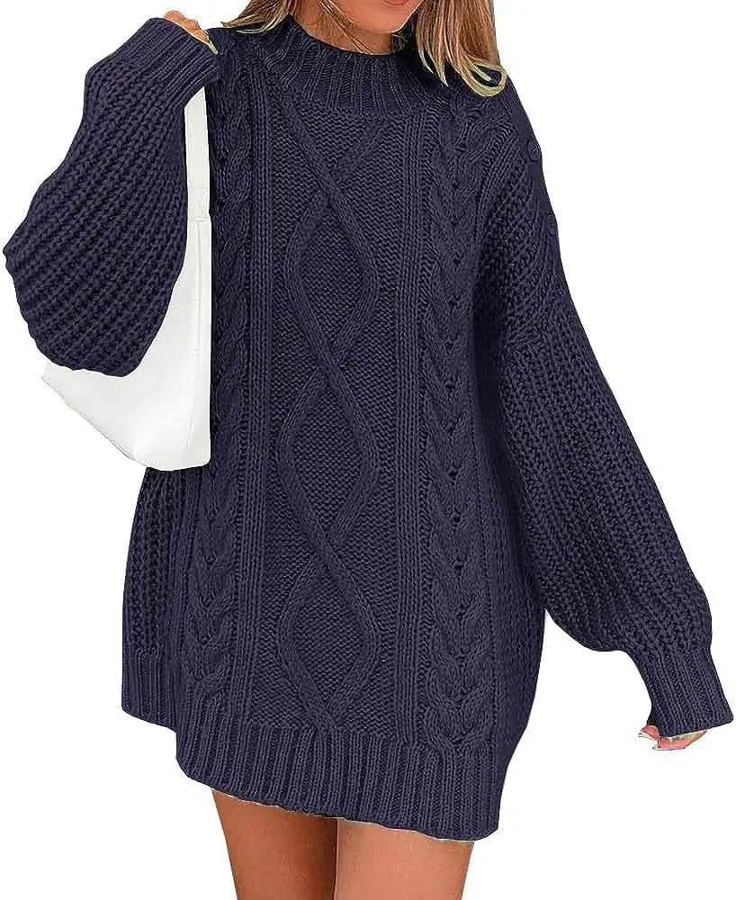 Women's Knitting Sweater Twisted Long Sleeve Loose Pullover - Blue