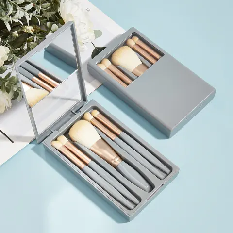 5 PCs Makeup Brushes with Mirror Travel Set