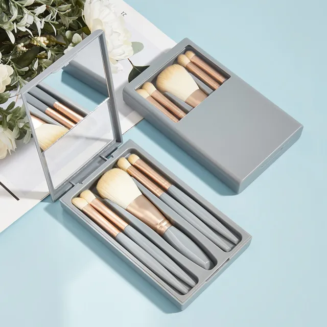 Makeup Brushes With Mirror Travel Set Sky Blue 5 Pieces - Shop at LoveMi