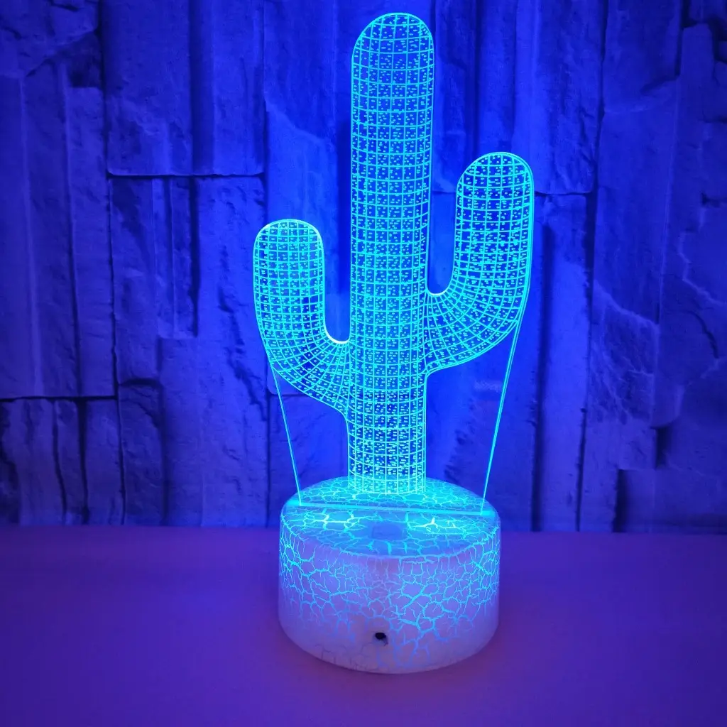 Cactus 3D Small Night Lamp Colorful Touch Remote Control