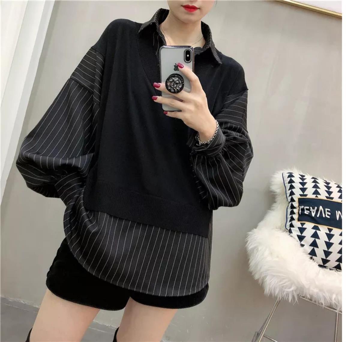 Title 5, Korean Style New Patchwork Fake Two Pieces Shir...