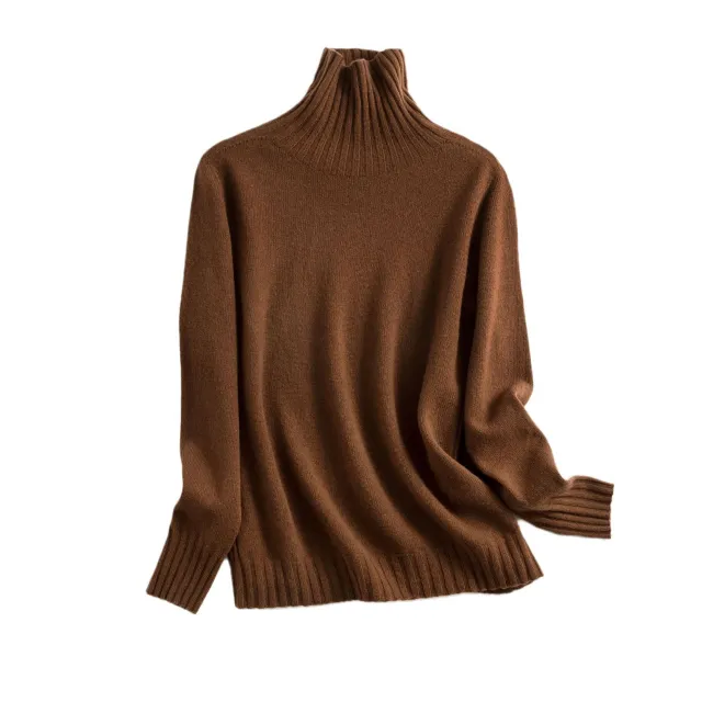 Pure Color Half Collar Seamless Integrated Knitted Sweater Sugar Brown - Shop at LoveMi