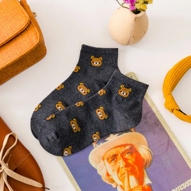 Cartoon Socks Women's Cotton Socks Japanese Sweet Cute Bear Boat Socks Gray - Shop at LoveMi