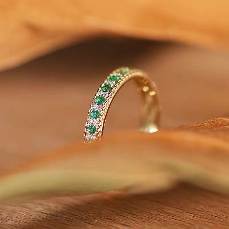 Women's Green Zircon Simple Versatile Opening Ring