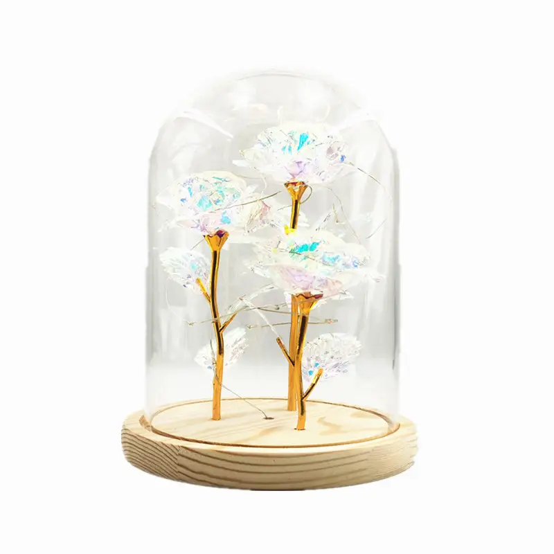 Three Colored Gold Rose Glass Cover LED Christmas Gift Decoration