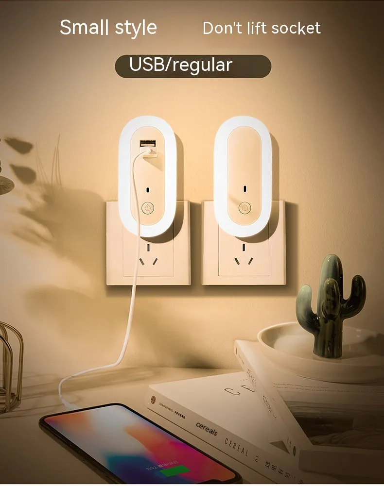 Oval Small Night Lamp With Dual USB Charging Port Remote Control Timing Plug-in Wall – image 5