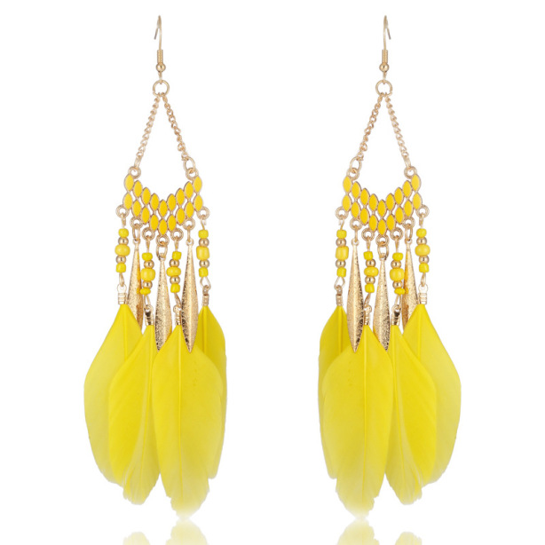 V-shaped Personality Long Feather Earrings
