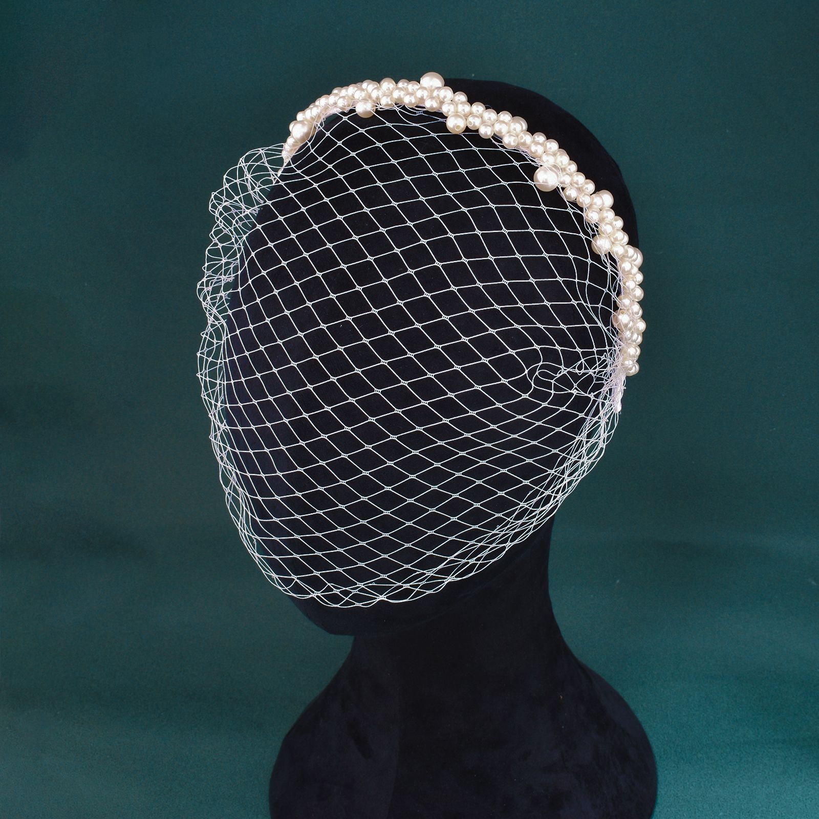 Face-covering Veil Pearl Hairband Headpiece