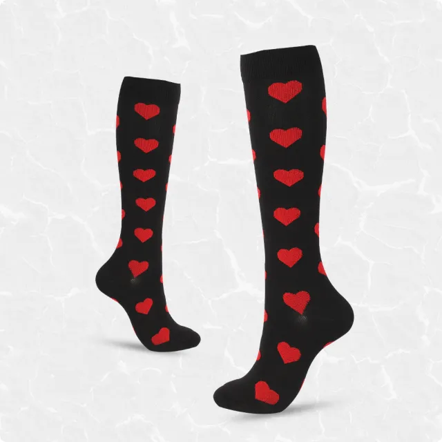 Youth Skiing Elastic Long barreled Compression Stockings Black Red Hearts - Shop at LoveMi