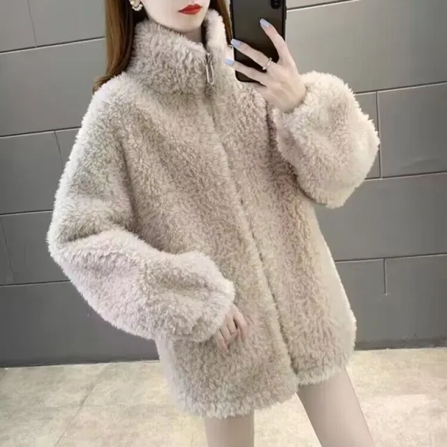 Berber Fleece Coat Women's Thickened Short One Apricot - Shop at LoveMi