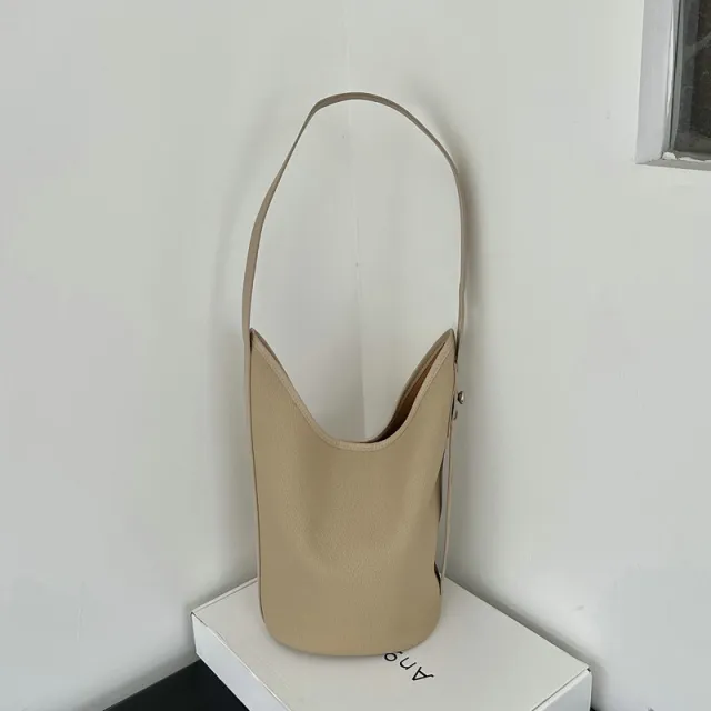 New Genuine Leather Large capacity Bucket Bag Beige - Shop at LoveMi